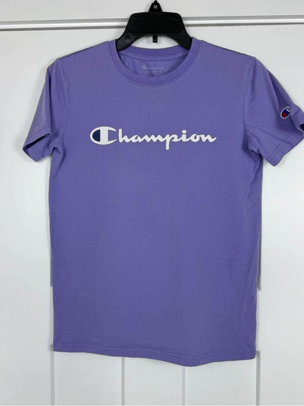 Champion Short Sleeve Purple T-shirt  Script & Embroidered Logo Kids Large